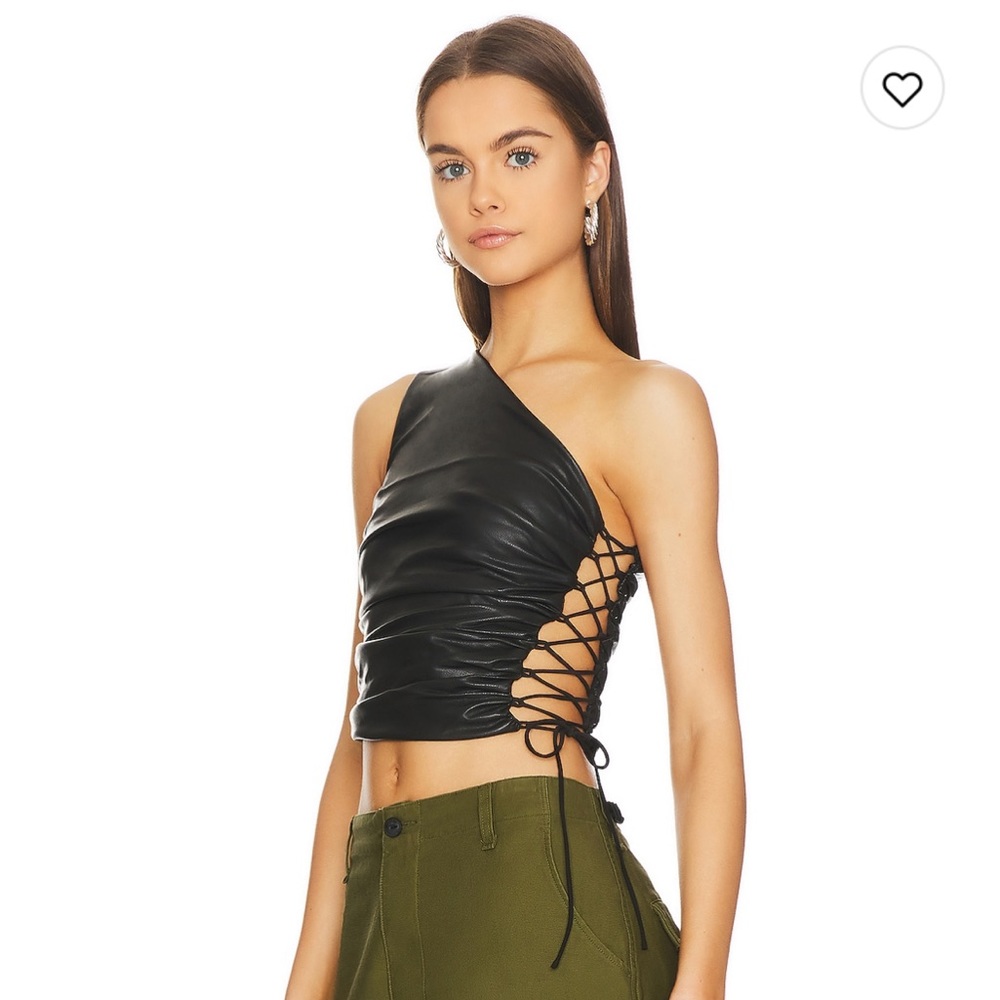 REVOLVE x MORE TO COME Black One Sleeve Leather Top